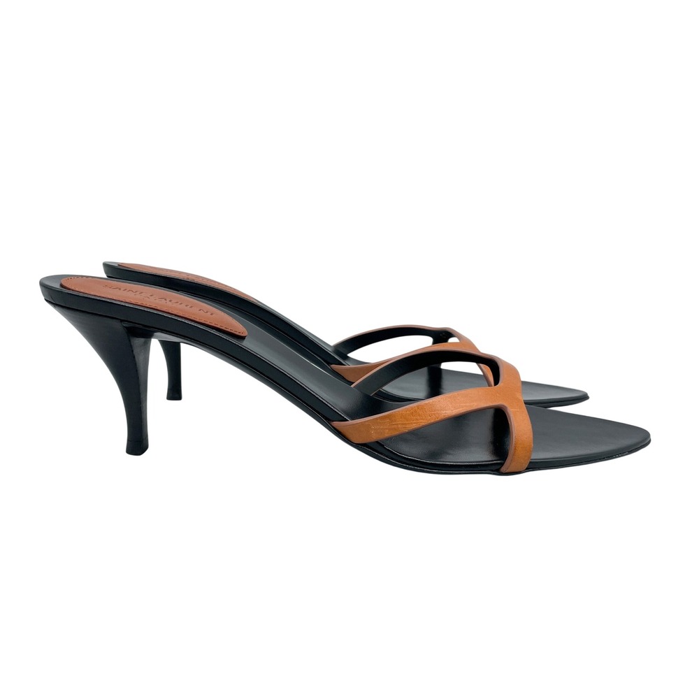 Saint Laurent Womens 39 9 Carla 60 Mules Sandals Brown Leather Pointed Toe Heel - Picture 3 of 15
